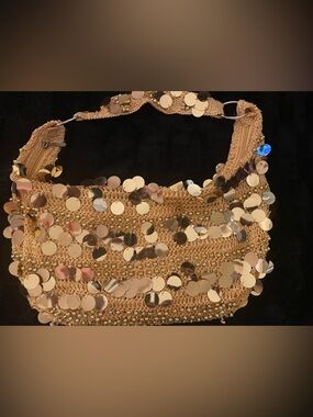 Great Gatsby 17 Gold Sequin Crochet Shoulder Bag